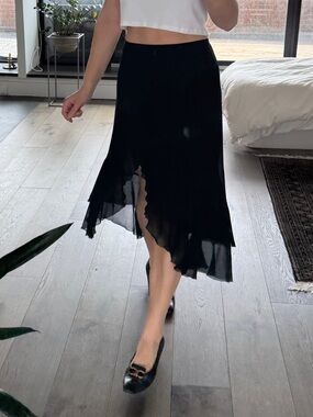 Nicole Miller Semi Sheer Asymmetrical Flowing Midi Skirt
